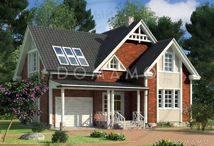 Проект загородного дома из панелей SIP с тремя спальнями на мансардном этаже, круглым окном, гаражом на одну машину / 2