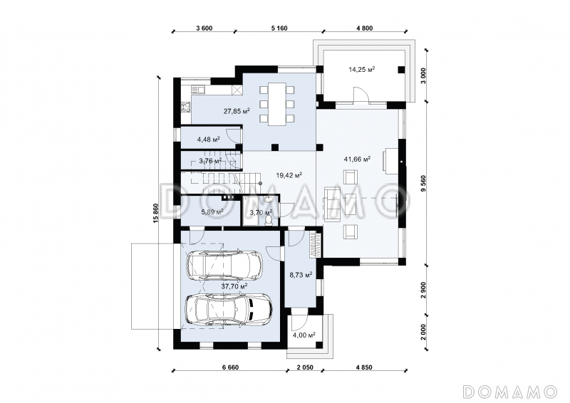 Проект загородного дома с террасой и гаражом на 2 машины S-292 / План 1 этажа