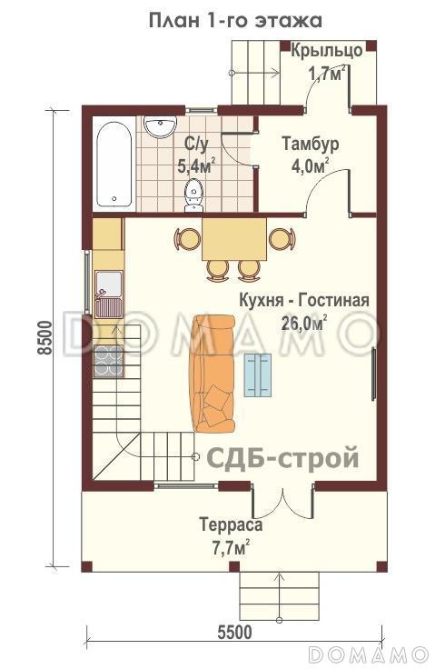 Дом из профилированного бруса ДПБ4 / План 1 этажа