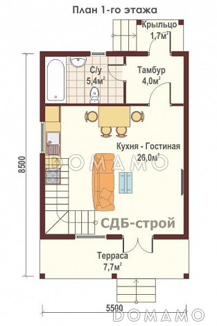 Дом из профилированного бруса ДПБ4 / План 1 этажа Дом из профилированного бруса ДПБ4 / План 1 этажа