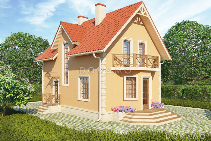 Проект небольшого загородного дома с двумя эркерами для постоянного проживания