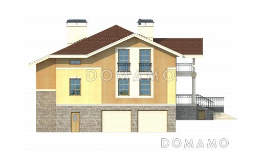 Проект особняка из пеноблоков с цокольным этажом / Фасад 4