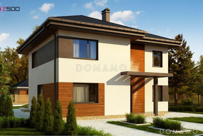 Проект двухэтажного дома с балконом, кабинетом и спальней на первом этаже, тремя спальными комнатами на втором Проект двухэтажного дома с балконом, кабинетом и спальней на первом этаже, тремя спальными комнатами на втором