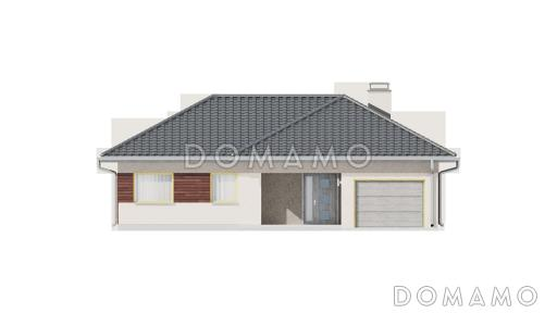 Проект одноэтажного дома из газобетона с большой террасой в угловой части дома и гаражом  / Фасад 1