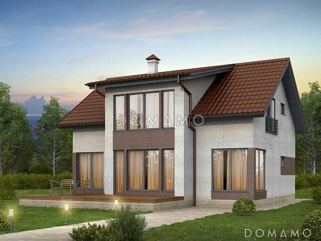 Проект современного каркасного дома с эркером и окнами в пол Проект современного каркасного дома с эркером и окнами в пол