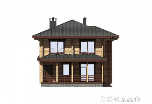 Проект двухэтажного дома из бруса с пятью комнатами, эркером и крытой террасой / Фасад 3