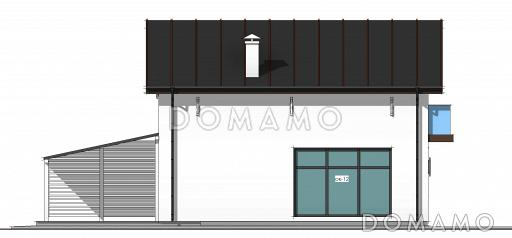 Проект коттеджа с просторной крытой террасой, кабинетом, длинным балконом на мансардном этаже на две спальни / Фасад 4