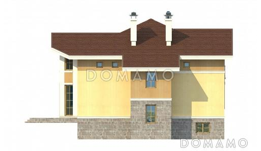 Проект особняка из пеноблоков с цокольным этажом / Фасад 3