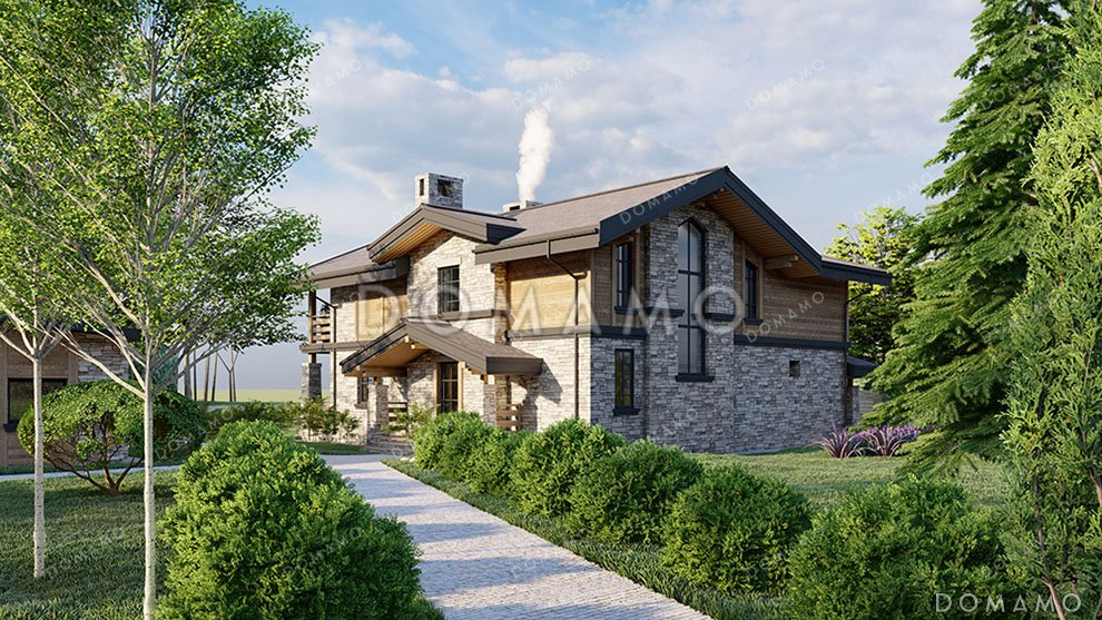 Проект двухэтажного дома с двумя террасами и балконом / 2