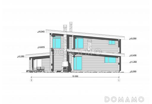 Проект коттеджа из бруса в современном стиле / Фасад 2
