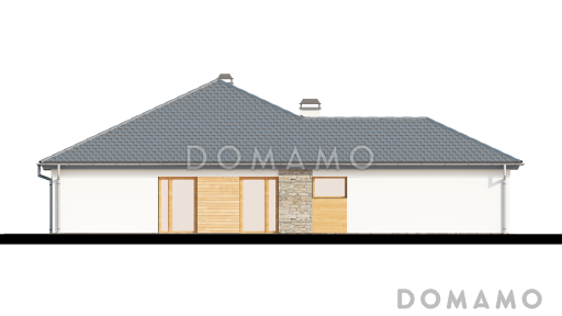 Проект одноэтажного дома из газобетона с просторной гостиной и гаражом на два автомобиля / Фасад 3