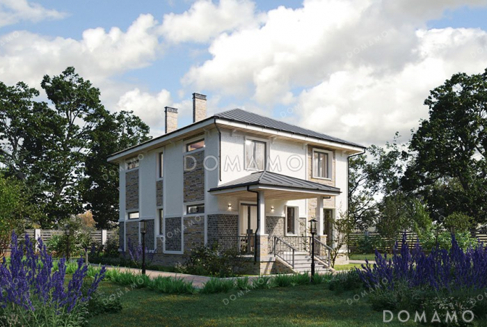 Проект двухэтажного дома с тремя спальнями и террасой