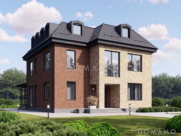 Проект двухэтажного особняка с мансардой, террасой и большой гардеробной