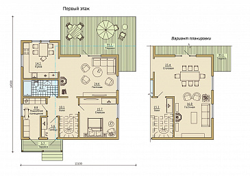 Проект каркасного дома с мансардой / План 1 этажа