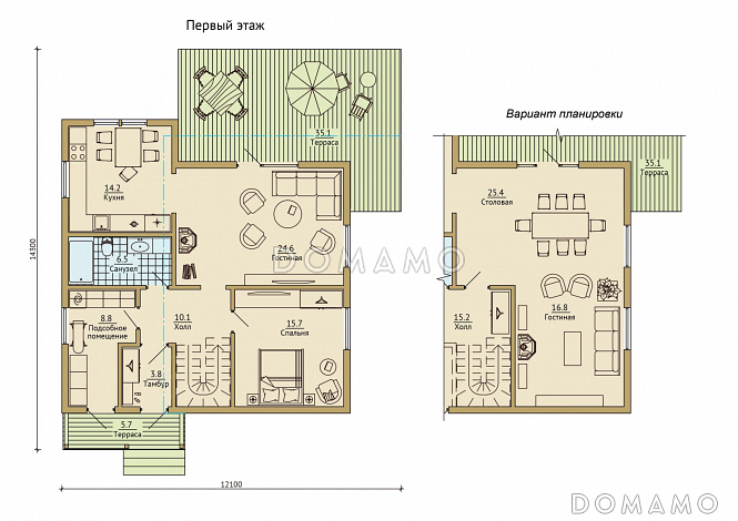 Проект каркасного дома с мансардой / План 1 этажа