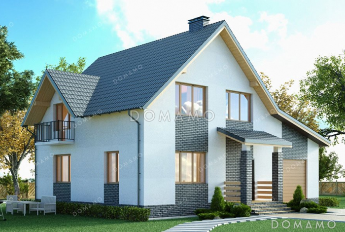 Проект одноэтажного дома с мансардой и гаражом