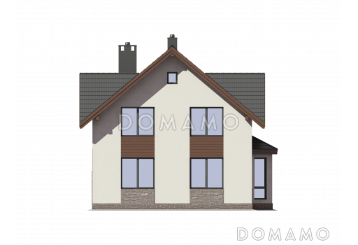 Проект загородного дома из пеноблоков с тремя спальными комнатами на мансардном этаже / Фасад 3