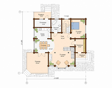 Проект дома с тремя спальнями и кабинетом / План 1 этажа Проект дома с тремя спальнями и кабинетом / План 1 этажа