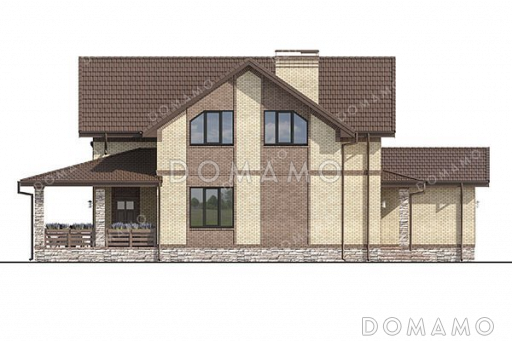 Проект одноэтажного дома с мансардой, гаражом и террасой / Фасад 3