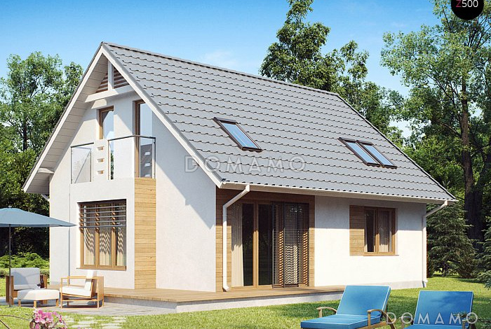 Проект загородного дома с мансардными окнами, балконом, открытой террасой Проект загородного дома с мансардными окнами, балконом, открытой террасой