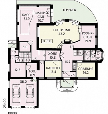 Готовый проект дома с цокольным этажом / План 1 этажа Готовый проект дома с цокольным этажом / План 1 этажа