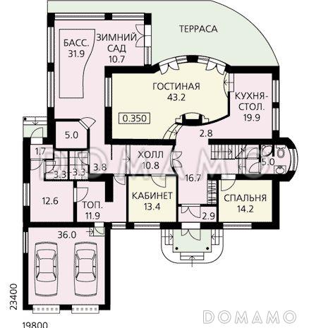 Готовый проект дома с цокольным этажом / План 1 этажа