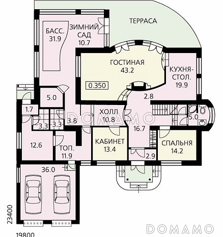 Готовый проект дома с цокольным этажом / План 1 этажа Готовый проект дома с цокольным этажом / План 1 этажа