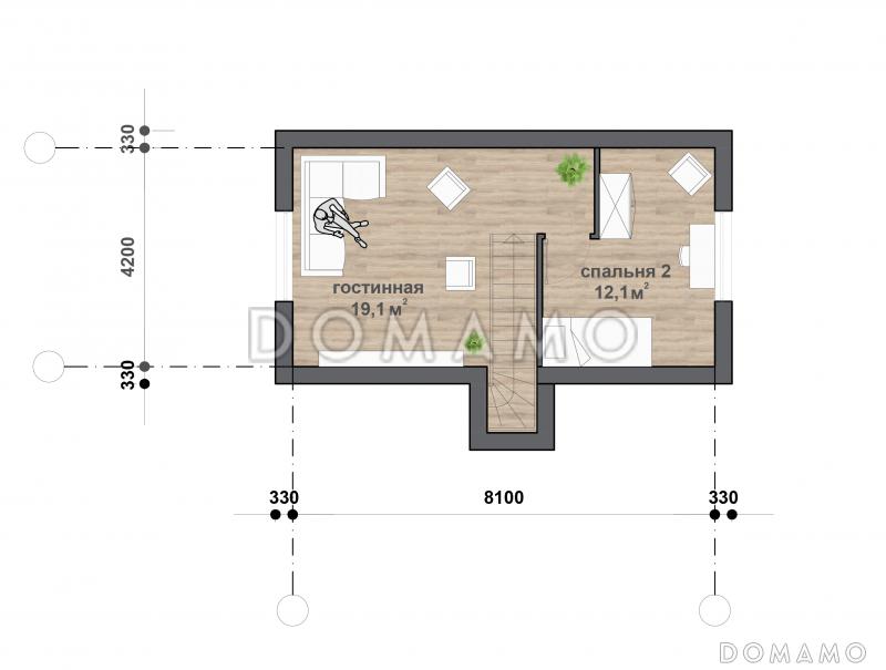 M-104 одноэтажный с мансардой дом / План мансардного этажа