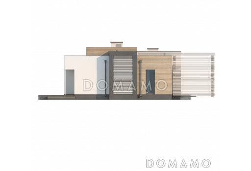 Проект одноэтажного дома из газобетона с плоской крышей, большой площадью остекления и крытой террасой, увеличенная версия / Фасад 4