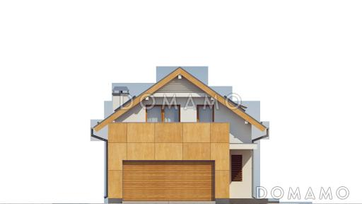 Проект одноэтажного мансардного дома из газобетона с гаражом на два автомобиля для вытянутого участка / Фасад 1