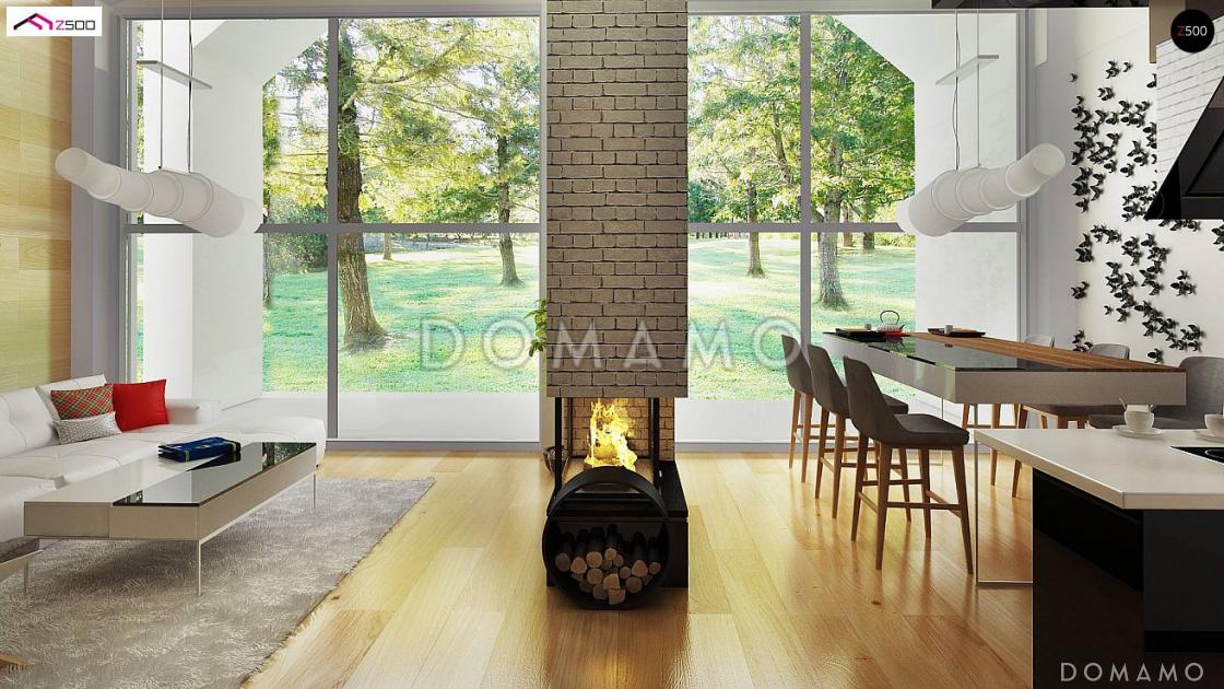 Проект одноэтажного мансардного дома из газобетона с балконом и современными элементами экстерьера и встроенным гаражом / 8