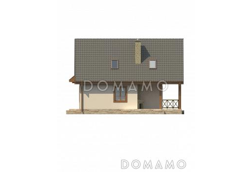 Проект компактного одноэтажного мансардного дома из газобетона с двумя спальнями, кабинетом и двумя крытыми террасами / Фасад 2