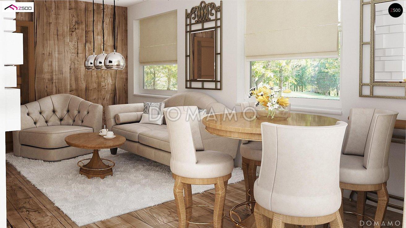 Проект компактного одноэтажного мансардного дома из кирпича с тремя спальнями и фронтальной террасой / 5