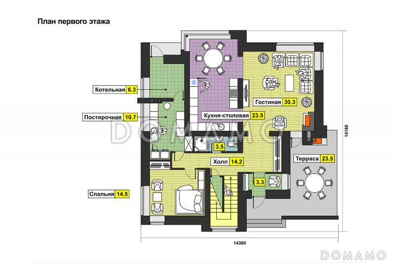 Проект загородного дома в стиле финского минимализма / План 1 этажа