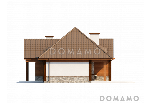 Проект просторного одноэтажного мансардного дома из газобетона с барбекю на крытой угловой террасе / Фасад 4