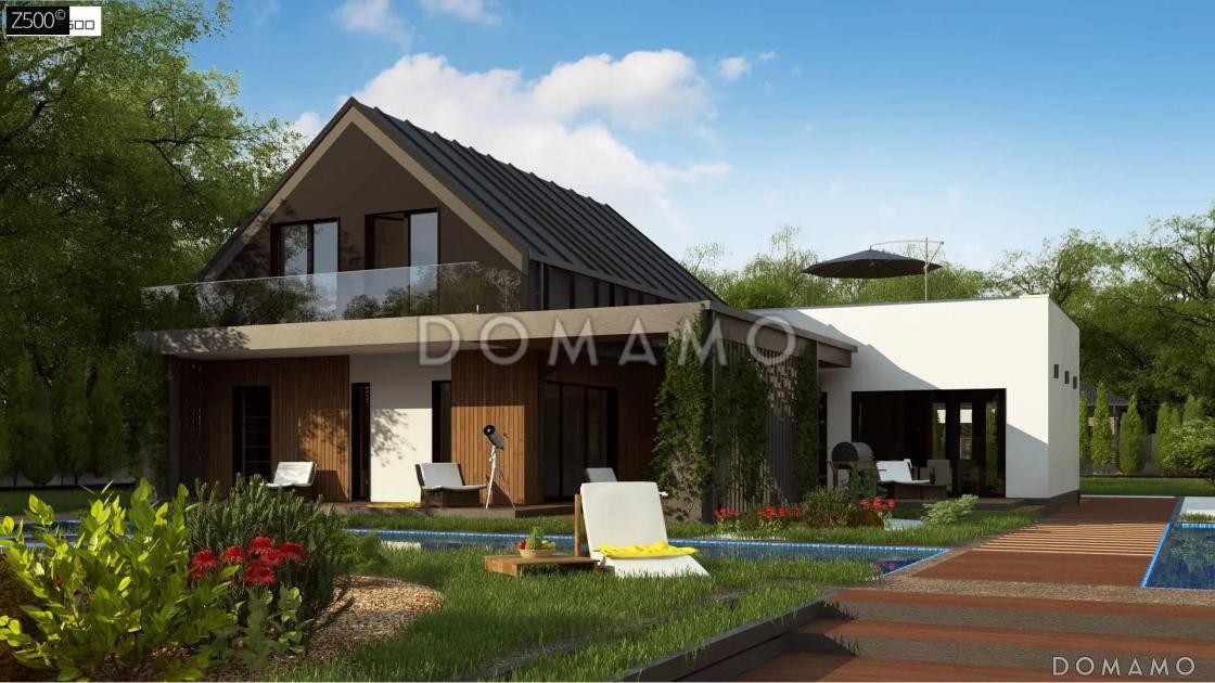 Проект дома с большой террасой на мансардном этаже и гаражом / 2