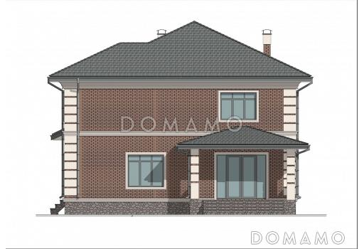 Проект двухэтажного дома из газобетона с террасой, кабинетом и 3 спальнями / Фасад 1