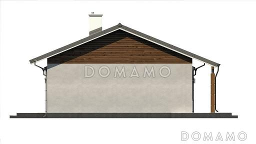 Проект компактного одноэтажного дома из газобетона с тремя спальнями, небольшой крытой террасой и гаражом / Фасад 1