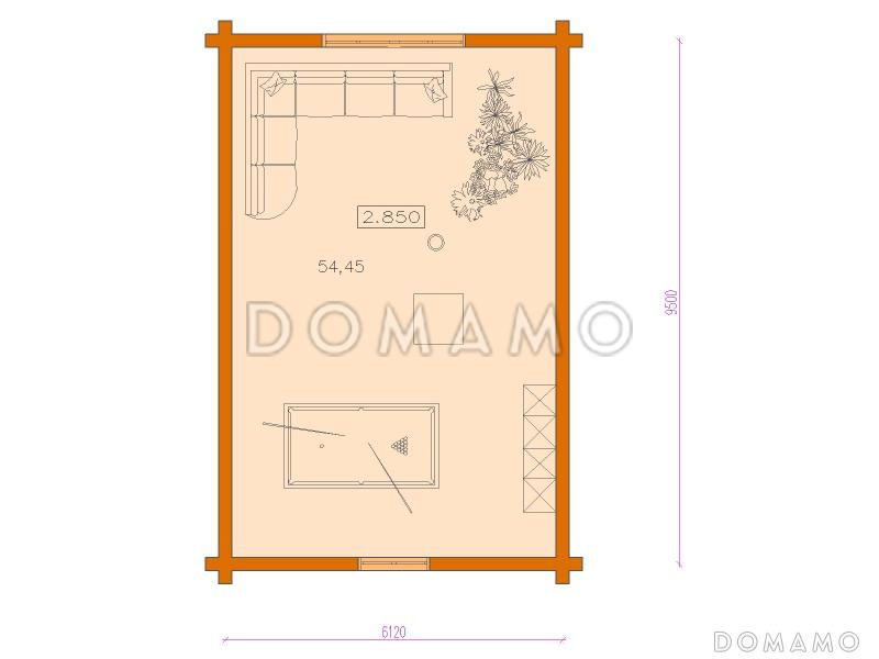 Проект бани с бассейном и жилой комнатой / План мансардного этажа