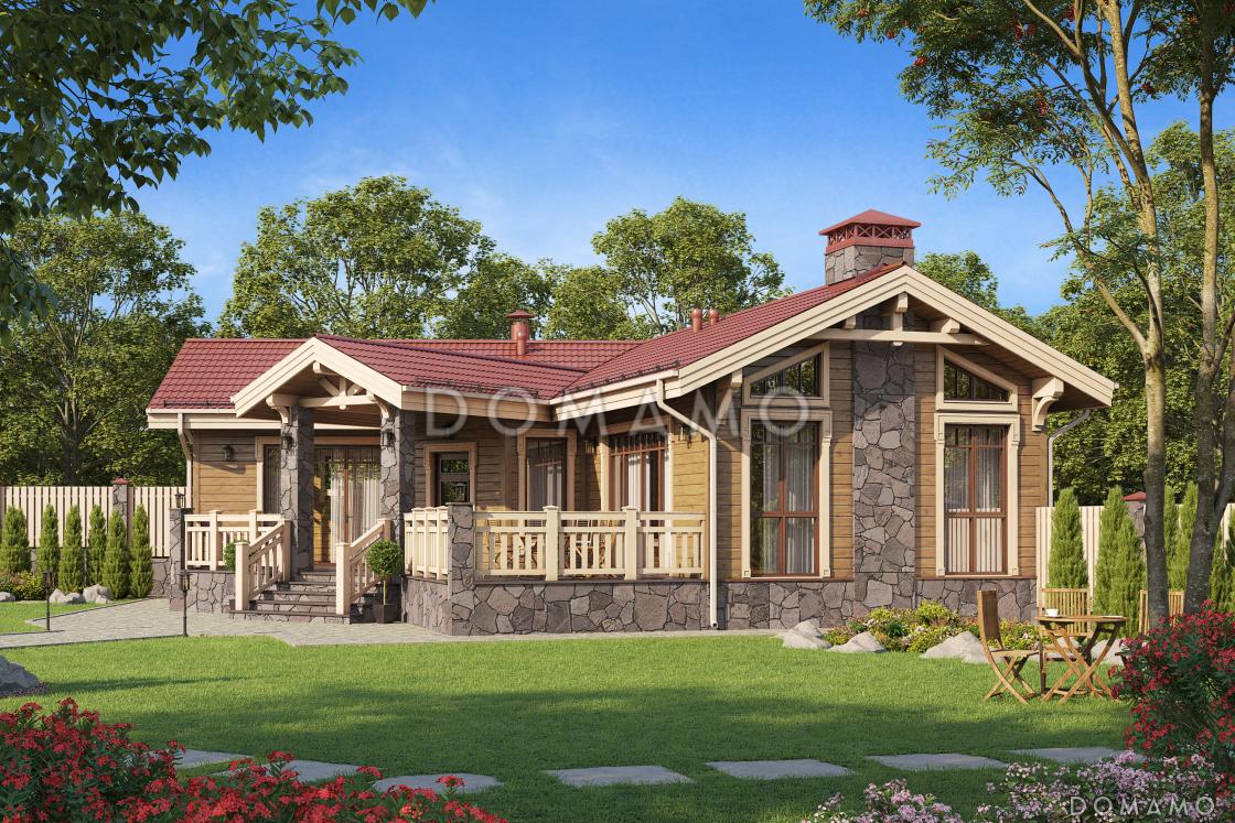 Проект бани с большой террасой, зоной барбекю и гостиной / 2