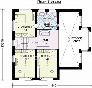 Проект дома по технологии ЛСТК с панорамными окнами и натуральной черепицей / План мансардного этажа Проект дома по технологии ЛСТК с панорамными окнами и натуральной черепицей / План мансардного этажа