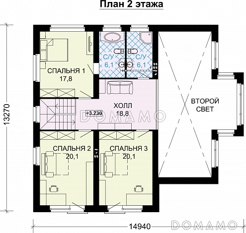Проект дома по технологии ЛСТК с панорамными окнами и натуральной черепицей / План мансардного этажа Проект дома по технологии ЛСТК с панорамными окнами и натуральной черепицей / План мансардного этажа