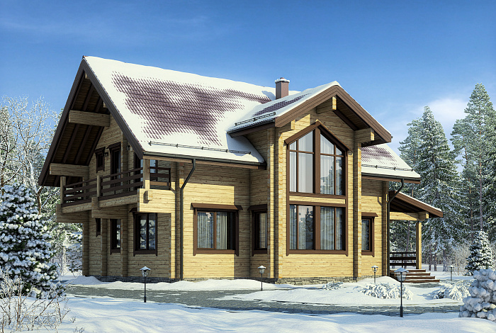 Проект дома из бруса с небольшой кухней