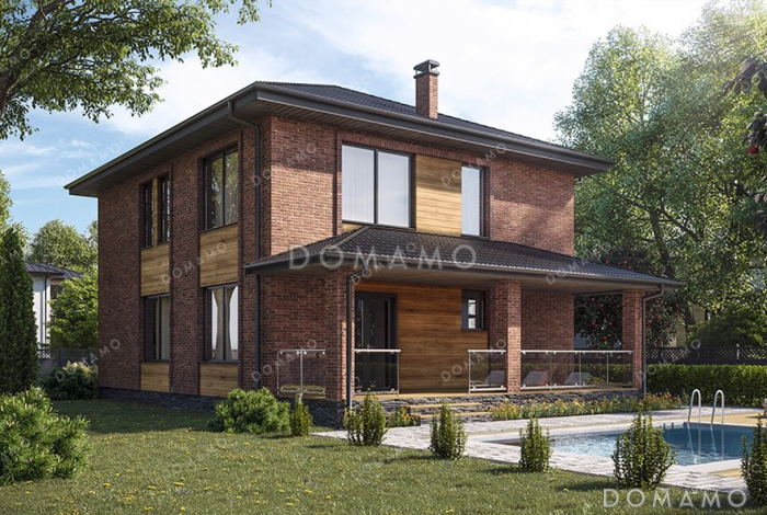 Проект двухэтажного дома с большой гостиной и террасой Проект двухэтажного дома с большой гостиной и террасой