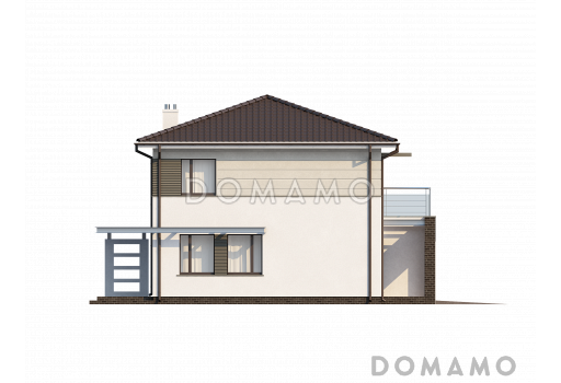 Проект современного двухэтажного дома из газобетона с четырьмя спальнями и гаражом на два автомобиля / Фасад 2