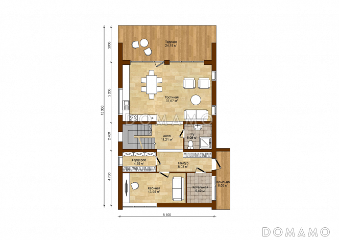 БАРНХАУС 215 / План 1 этажа