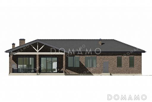 Проект дома с подвалом, гаражом, навесом, тремя спальнями и террасой / Фасад 3