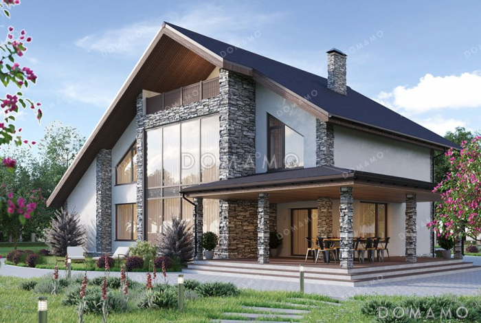 Проект двухэтажного дома с мансардой и гаражом Проект двухэтажного дома с мансардой и гаражом