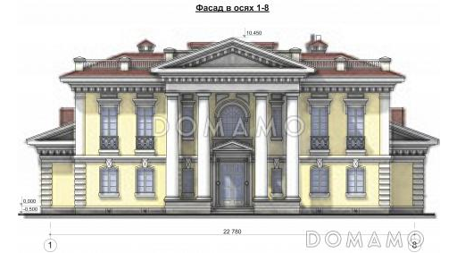 Проект парадного коттеджа с портиком / Фасад 1
