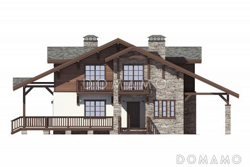 Проект шале с вторым светом и террасой по периметру / Входной фасад